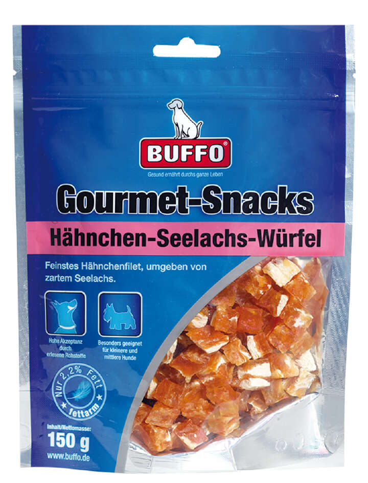 BUFFO Hundeleckerli Gourmet-Snacks Hähnchen-Seelachs-Würfel